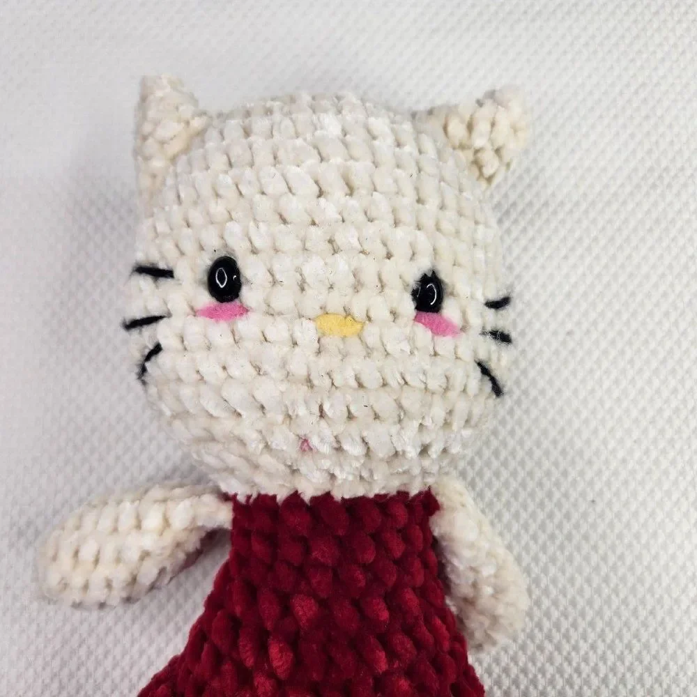Hello Kitty Crochet Hand Made Amigurumi Stuffed Plush Doll 10''